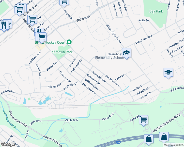 map of restaurants, bars, coffee shops, grocery stores, and more near 156 Dunellen Avenue in Piscataway