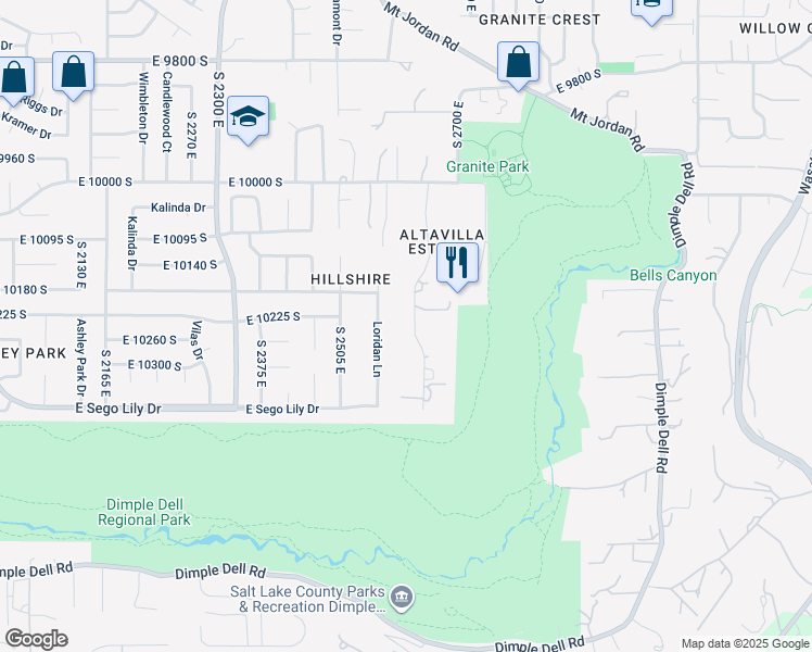 map of restaurants, bars, coffee shops, grocery stores, and more near 10228 Altavilla Drive in Sandy