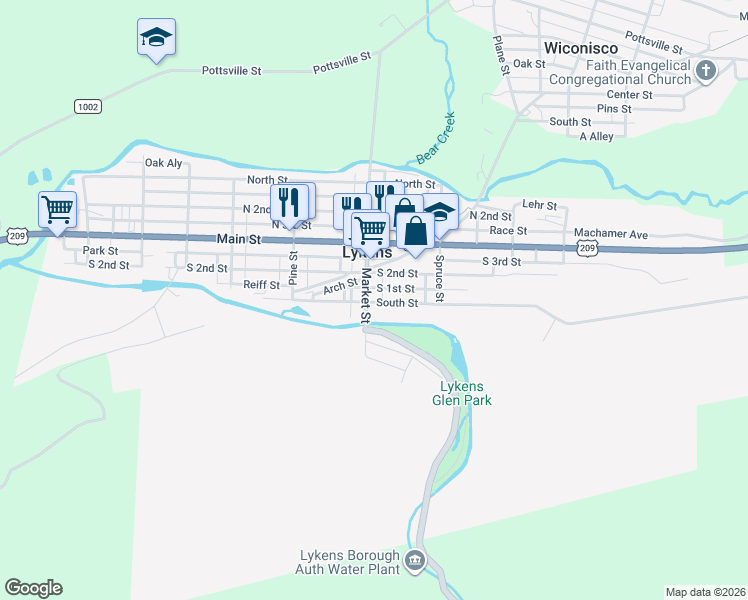 map of restaurants, bars, coffee shops, grocery stores, and more near 632 South Street in Lykens