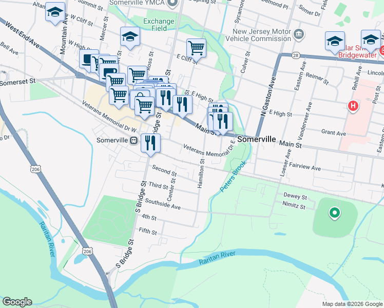 map of restaurants, bars, coffee shops, grocery stores, and more near 70 Veterans Memorial Drive East in Somerville