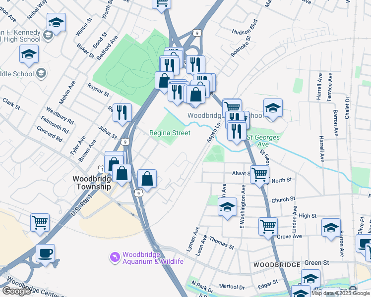 map of restaurants, bars, coffee shops, grocery stores, and more near 248 Alpine Way in Woodbridge Township
