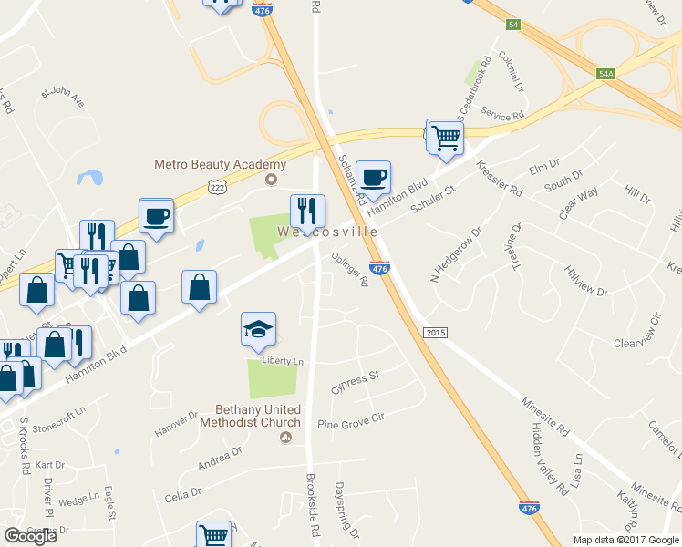 map of restaurants, bars, coffee shops, grocery stores, and more near 914 Oplinger Road in Allentown