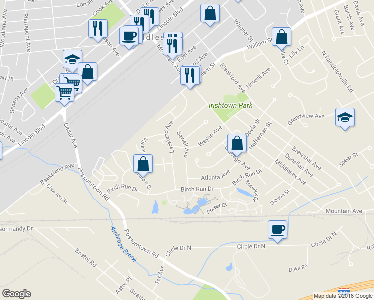 map of restaurants, bars, coffee shops, grocery stores, and more near 43 Sewell Avenue in Piscataway Township