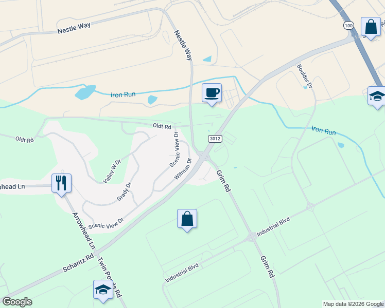 map of restaurants, bars, coffee shops, grocery stores, and more near 121 Nestle Way in Breinigsville