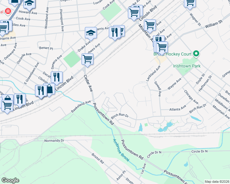 map of restaurants, bars, coffee shops, grocery stores, and more near 135 Forest Drive in Piscataway Township