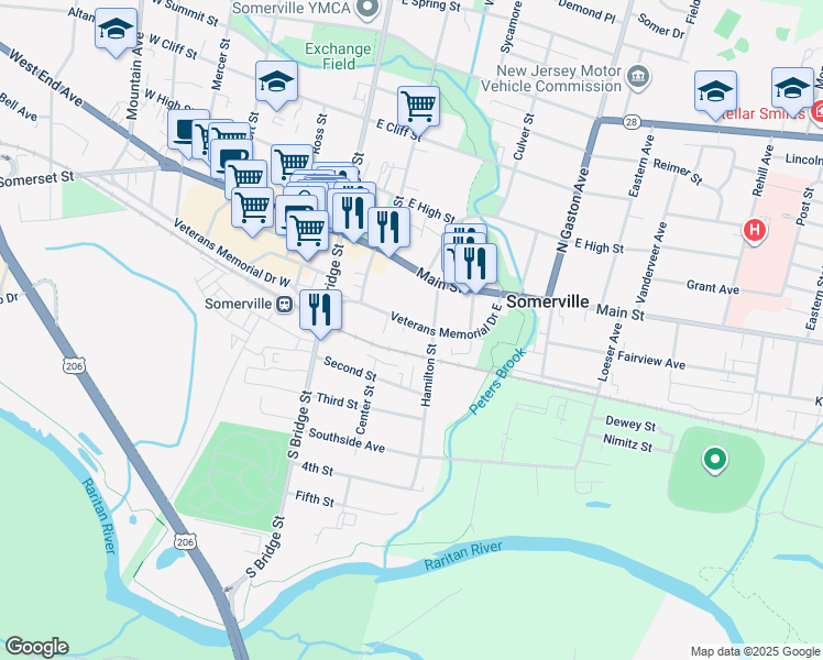map of restaurants, bars, coffee shops, grocery stores, and more near 22 Hamilton Street in Somerville