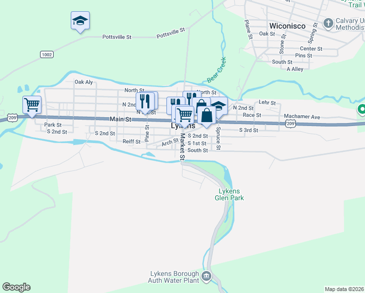 map of restaurants, bars, coffee shops, grocery stores, and more near 527 Market Street in Lykens
