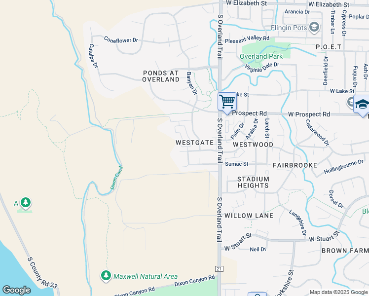map of restaurants, bars, coffee shops, grocery stores, and more near 3200 Azalea Drive in Fort Collins