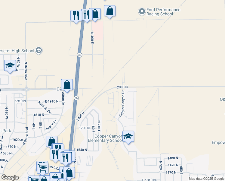 map of restaurants, bars, coffee shops, grocery stores, and more near 277 East Serenity Avenue in Tooele