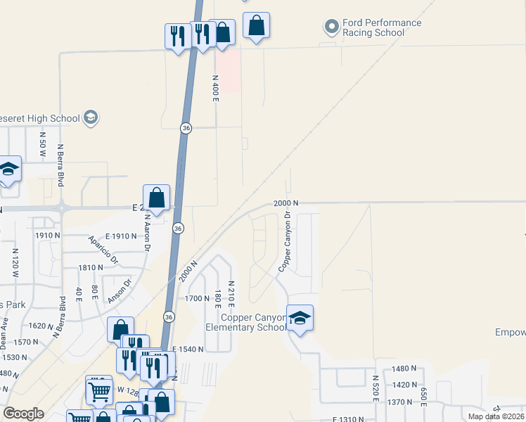 map of restaurants, bars, coffee shops, grocery stores, and more near 277 East Serenity Avenue in Tooele