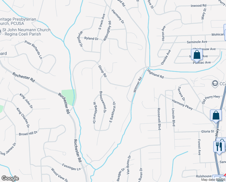 map of restaurants, bars, coffee shops, grocery stores, and more near 670 Sloop Road in Pittsburgh