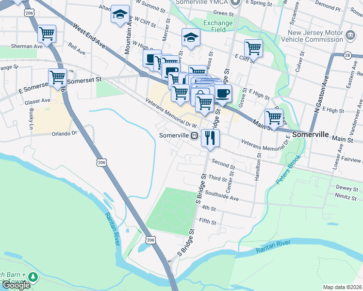 map of restaurants, bars, coffee shops, grocery stores, and more near 1038 Station Road in Somerville