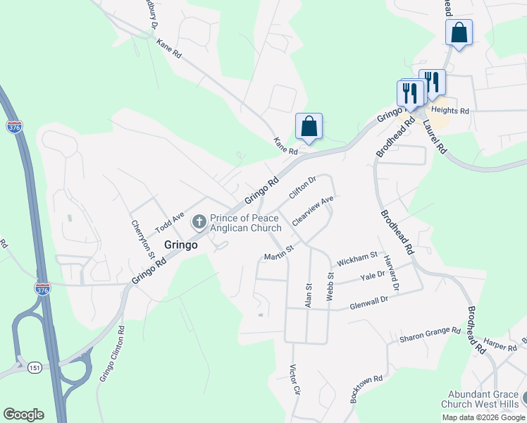 map of restaurants, bars, coffee shops, grocery stores, and more near 5100 McIntosh Drive in Aliquippa