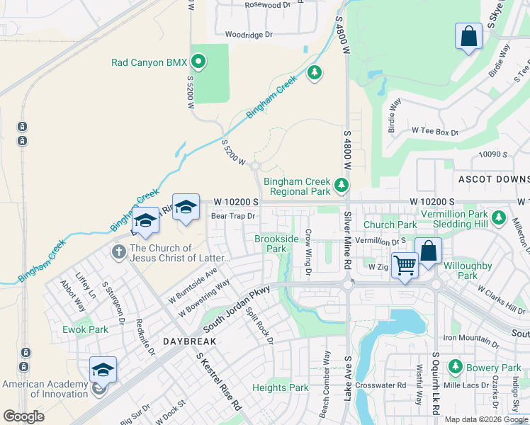 map of restaurants, bars, coffee shops, grocery stores, and more near 10227 South Otter Trail Drive in South Jordan
