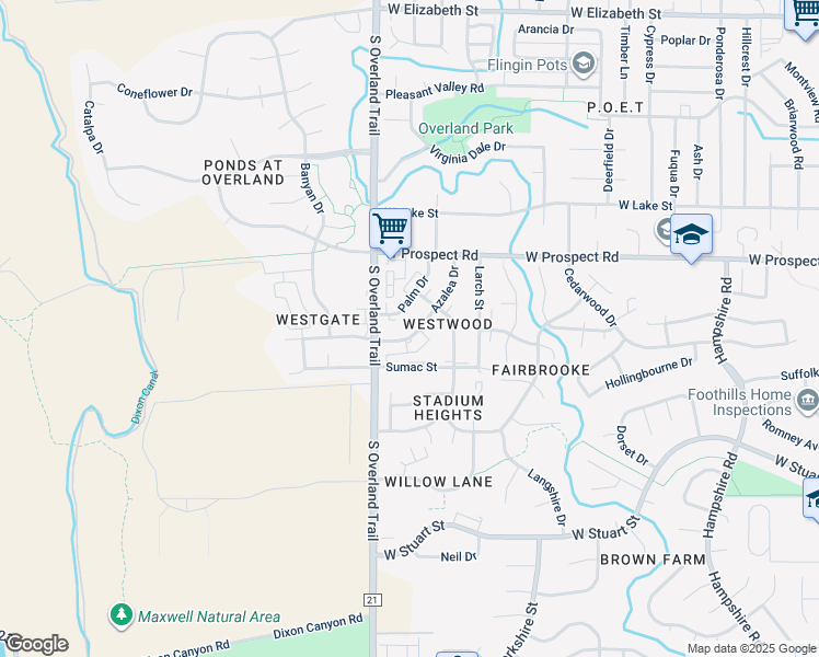 map of restaurants, bars, coffee shops, grocery stores, and more near 1701 Azalea Drive in Fort Collins