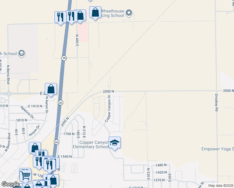 map of restaurants, bars, coffee shops, grocery stores, and more near 1969 350 East in Tooele