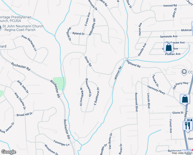 map of restaurants, bars, coffee shops, grocery stores, and more near 555 Sloop Road in Pittsburgh