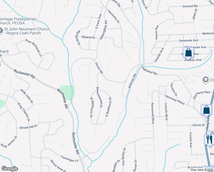map of restaurants, bars, coffee shops, grocery stores, and more near 555 Sloop Road in Pittsburgh