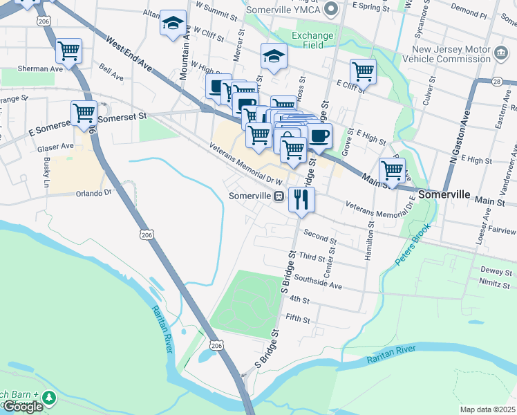 map of restaurants, bars, coffee shops, grocery stores, and more near Urban Drive in Somerville