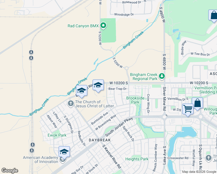 map of restaurants, bars, coffee shops, grocery stores, and more near 10223 South Split Rock Drive in South Jordan