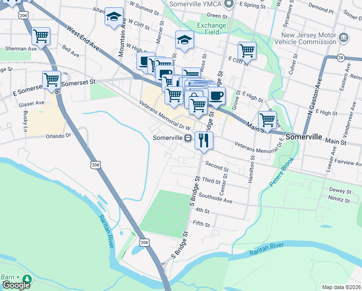 map of restaurants, bars, coffee shops, grocery stores, and more near Urban Drive in Somerville