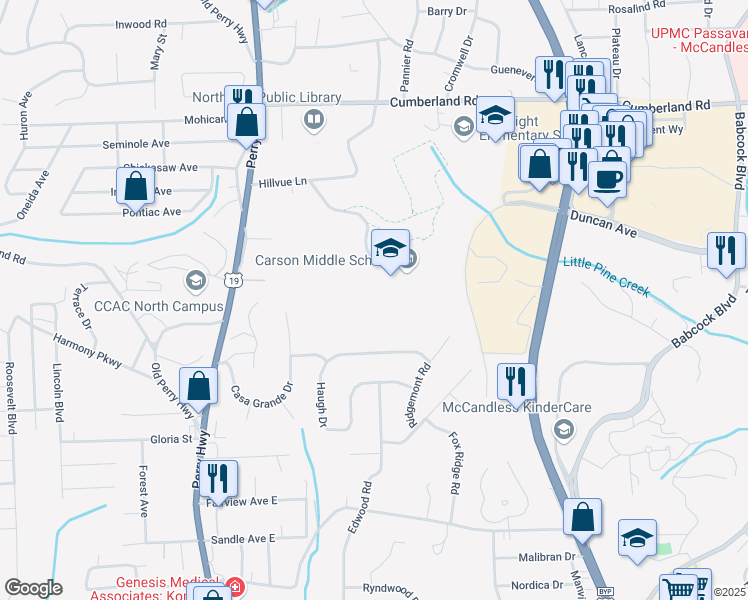 map of restaurants, bars, coffee shops, grocery stores, and more near 200 Hillvue Lane in Pittsburgh
