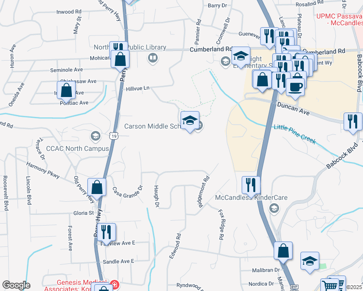 map of restaurants, bars, coffee shops, grocery stores, and more near North Allegheny Ridge Trail in Pittsburgh