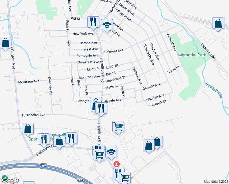 map of restaurants, bars, coffee shops, grocery stores, and more near 108 Matis Street in South Plainfield