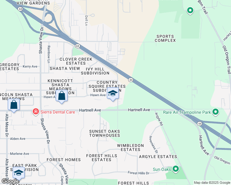 map of restaurants, bars, coffee shops, grocery stores, and more near 2850 Goodwater Avenue in Redding