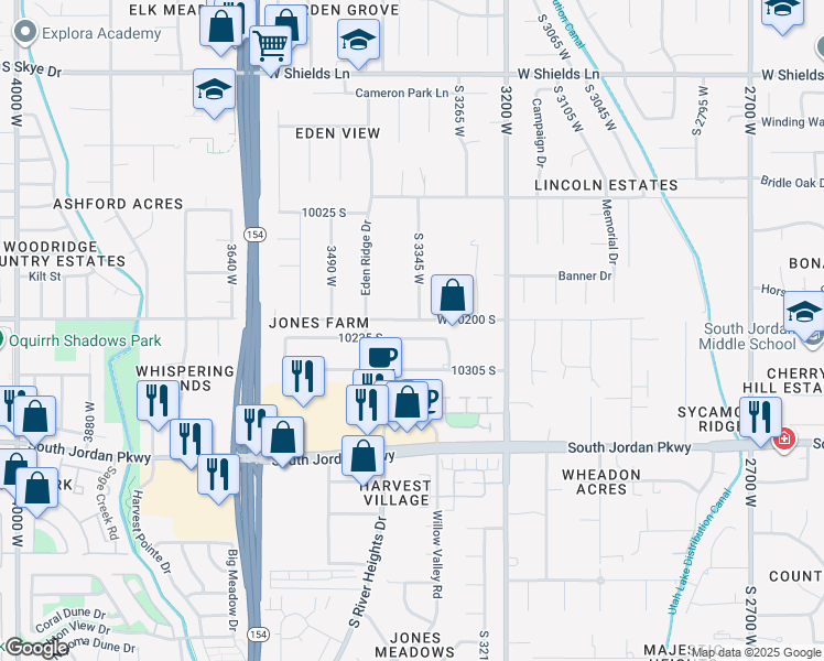map of restaurants, bars, coffee shops, grocery stores, and more near 3352 10235 South in South Jordan