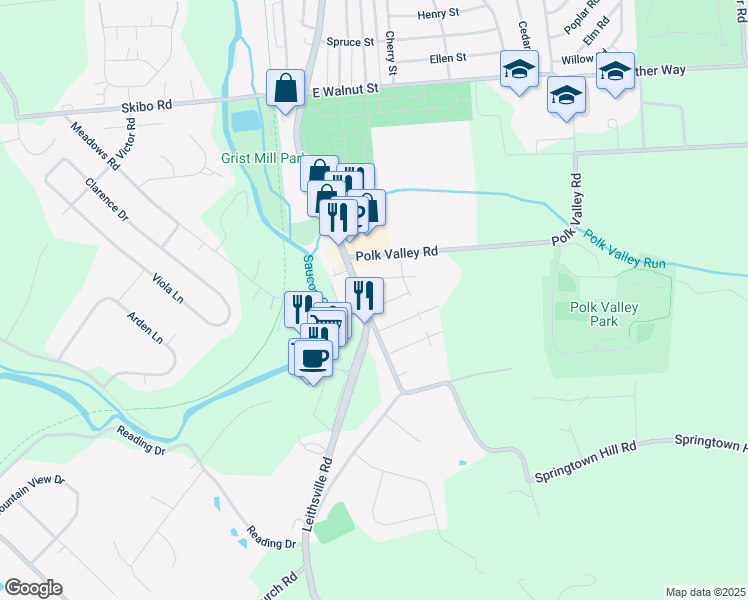 map of restaurants, bars, coffee shops, grocery stores, and more near 1812 Leithsville Road in Hellertown