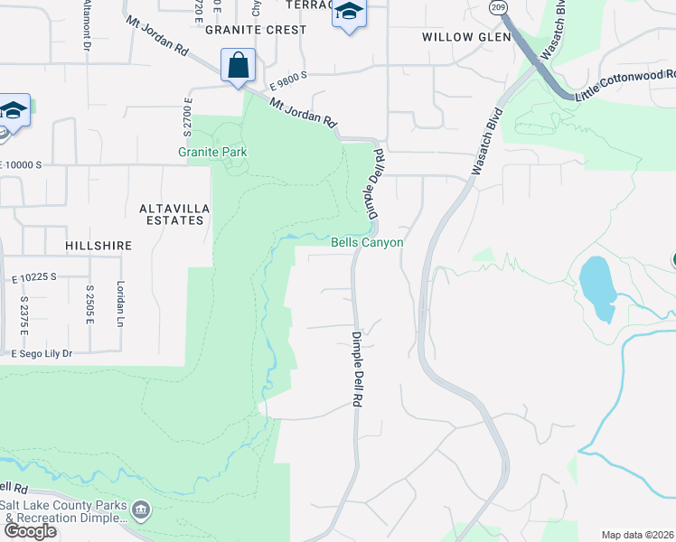 map of restaurants, bars, coffee shops, grocery stores, and more near 2988 Dimple Dell Lane in Sandy