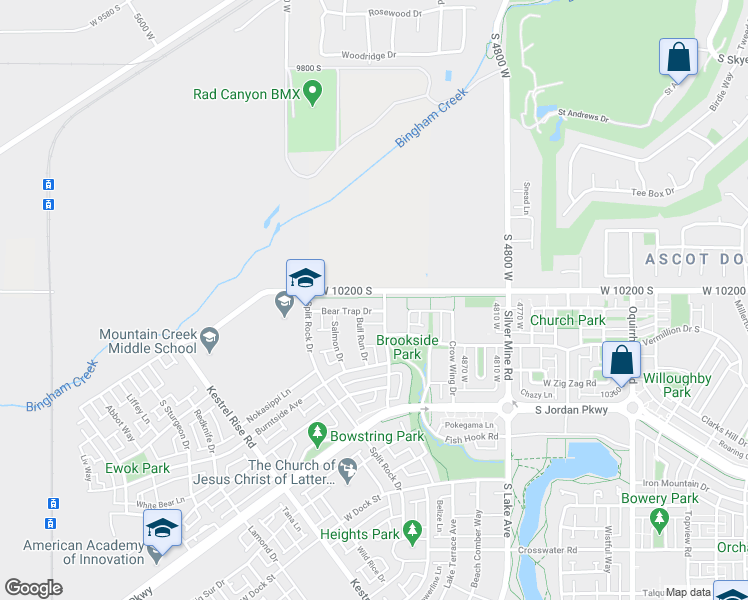 map of restaurants, bars, coffee shops, grocery stores, and more near 5032 Bear Trap Drive in South Jordan