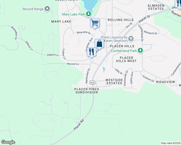 map of restaurants, bars, coffee shops, grocery stores, and more near 4519 Nantucket Drive in Redding