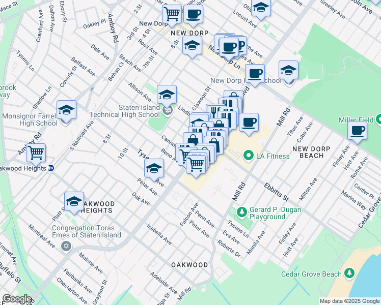map of restaurants, bars, coffee shops, grocery stores, and more near in Staten Island