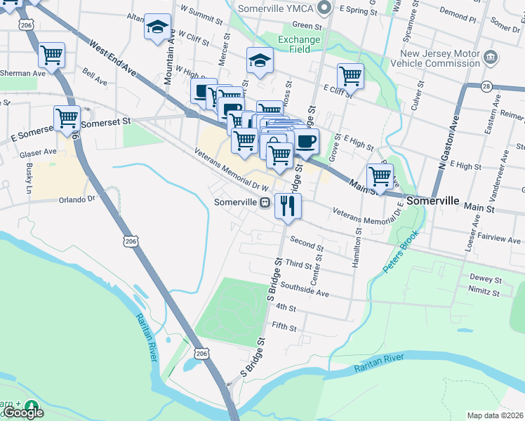 map of restaurants, bars, coffee shops, grocery stores, and more near Urban Drive in Somerville