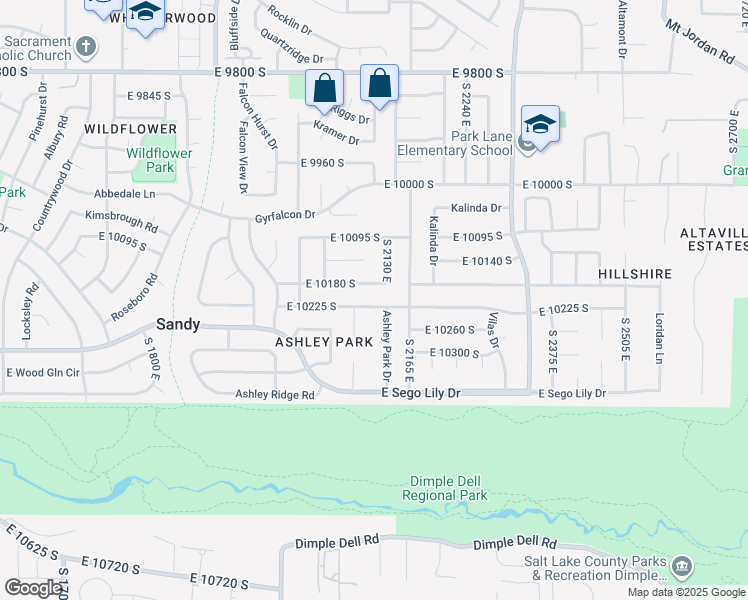 map of restaurants, bars, coffee shops, grocery stores, and more near 2111 Glacier View Drive in Sandy