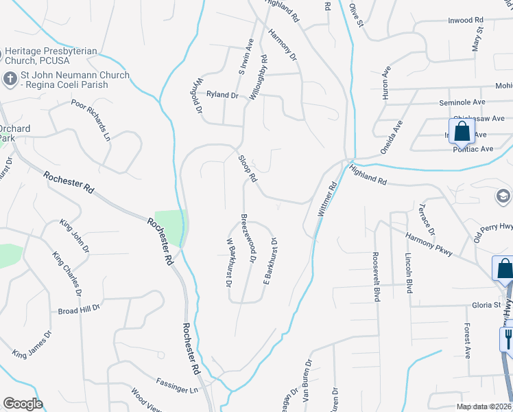 map of restaurants, bars, coffee shops, grocery stores, and more near 555 Sloop Road in Pittsburgh
