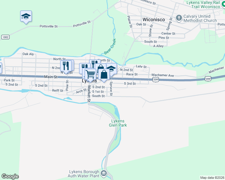 map of restaurants, bars, coffee shops, grocery stores, and more near 732 South 2nd Street in Lykens