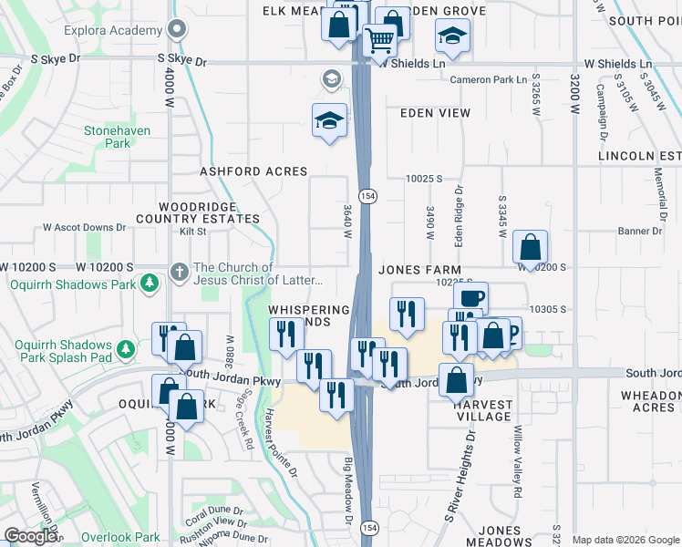 map of restaurants, bars, coffee shops, grocery stores, and more near 10213 Dial Court in South Jordan