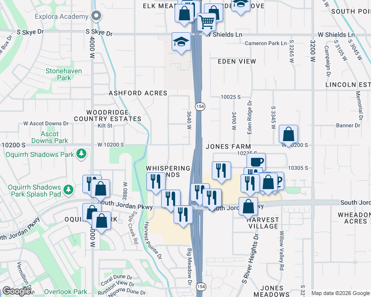 map of restaurants, bars, coffee shops, grocery stores, and more near 10213 Dial Court in South Jordan