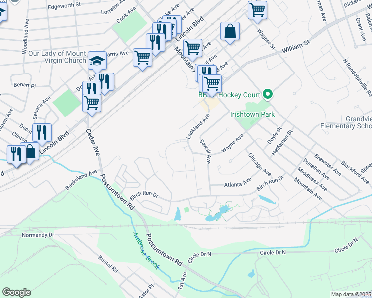 map of restaurants, bars, coffee shops, grocery stores, and more near 186 Barclay Court in Piscataway Township