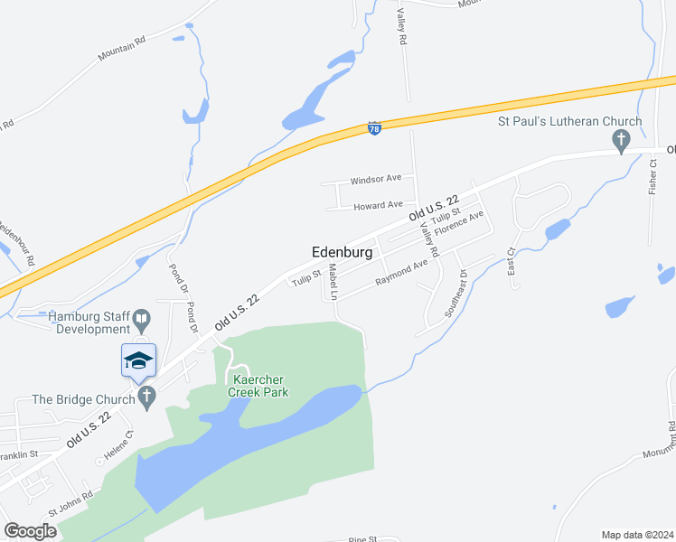 map of restaurants, bars, coffee shops, grocery stores, and more near 302 Mabel Lane in Hamburg