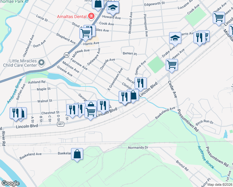 map of restaurants, bars, coffee shops, grocery stores, and more near 506 Melrose Avenue in Middlesex