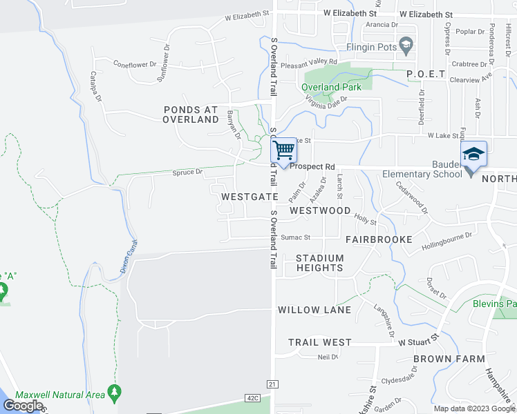 map of restaurants, bars, coffee shops, grocery stores, and more near 3107 Palm Court in Fort Collins