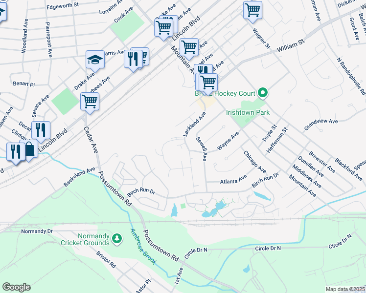 map of restaurants, bars, coffee shops, grocery stores, and more near 186 Barclay Court in Piscataway