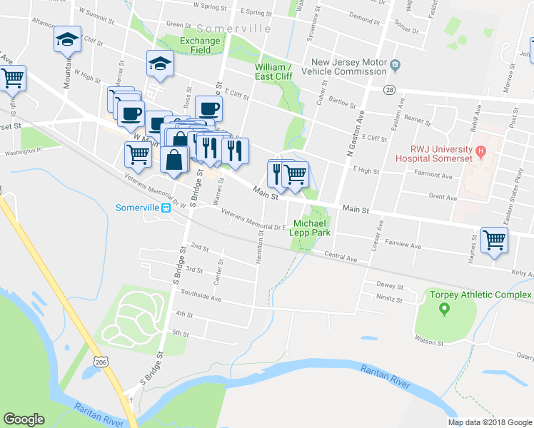 map of restaurants, bars, coffee shops, grocery stores, and more near 23 Hamilton Street in Somerville
