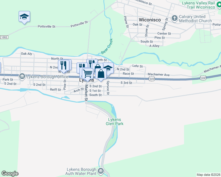 map of restaurants, bars, coffee shops, grocery stores, and more near 732 South 2nd Street in Lykens
