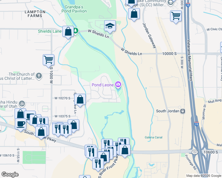 map of restaurants, bars, coffee shops, grocery stores, and more near 10226 Mystic Falls Way in South Jordan