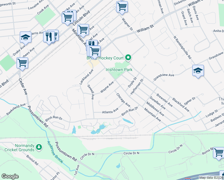 map of restaurants, bars, coffee shops, grocery stores, and more near 14 Baltimore Avenue in Piscataway